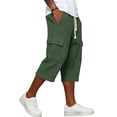 thumbnail image 4 of Nestiefly Mens Shorts Cargo Relaxed Fit Waffle Below Knee Drawstring Capri Pants Elastic Waist Work Baggy Summer Lounge Wear Dark Green 3XL, 4 of 7