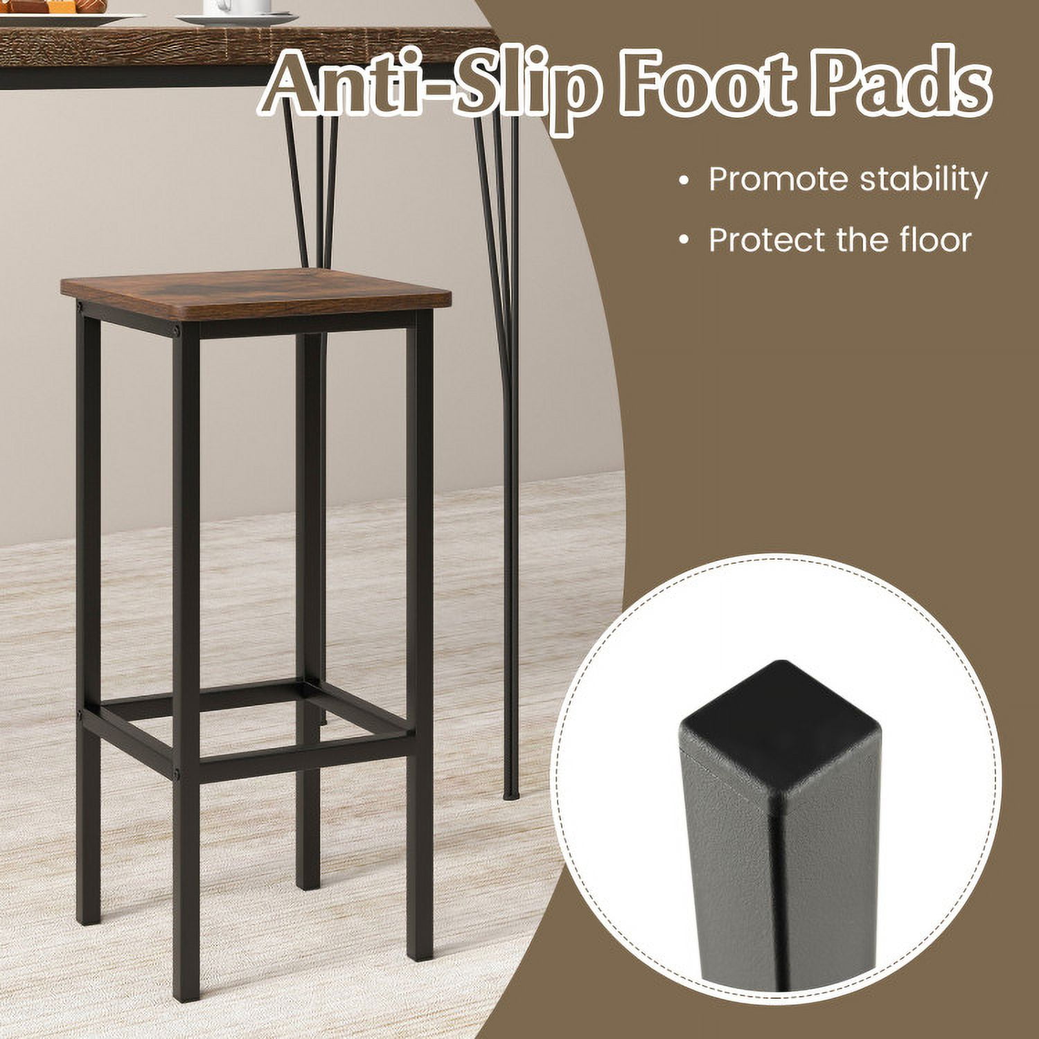Demi Bonn 26" Set of 4 Bar Stool Set Bar Chair with Metal Legs and Footrest, Modern Kitchen Dining Chair, Brown