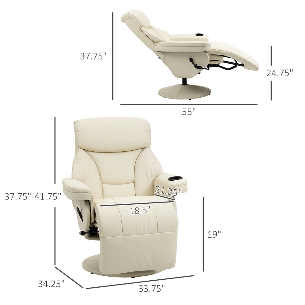 Demi Bonn Faux Leather Manual Recliner, Adjustable Swivel Lounge Chair with Footrest, Cup Holder for Living Room, White