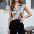 thumbnail image 6 of Sillenn Womens Sleeveless Shirts Button Down Collared Shirt Silky Satin Blouse Business Work Summer Tank Top Peasant Tunic Tops Classical Blouse Dressy Casual V Neck Basic Tank Tops Grey Xl, 6 of 8