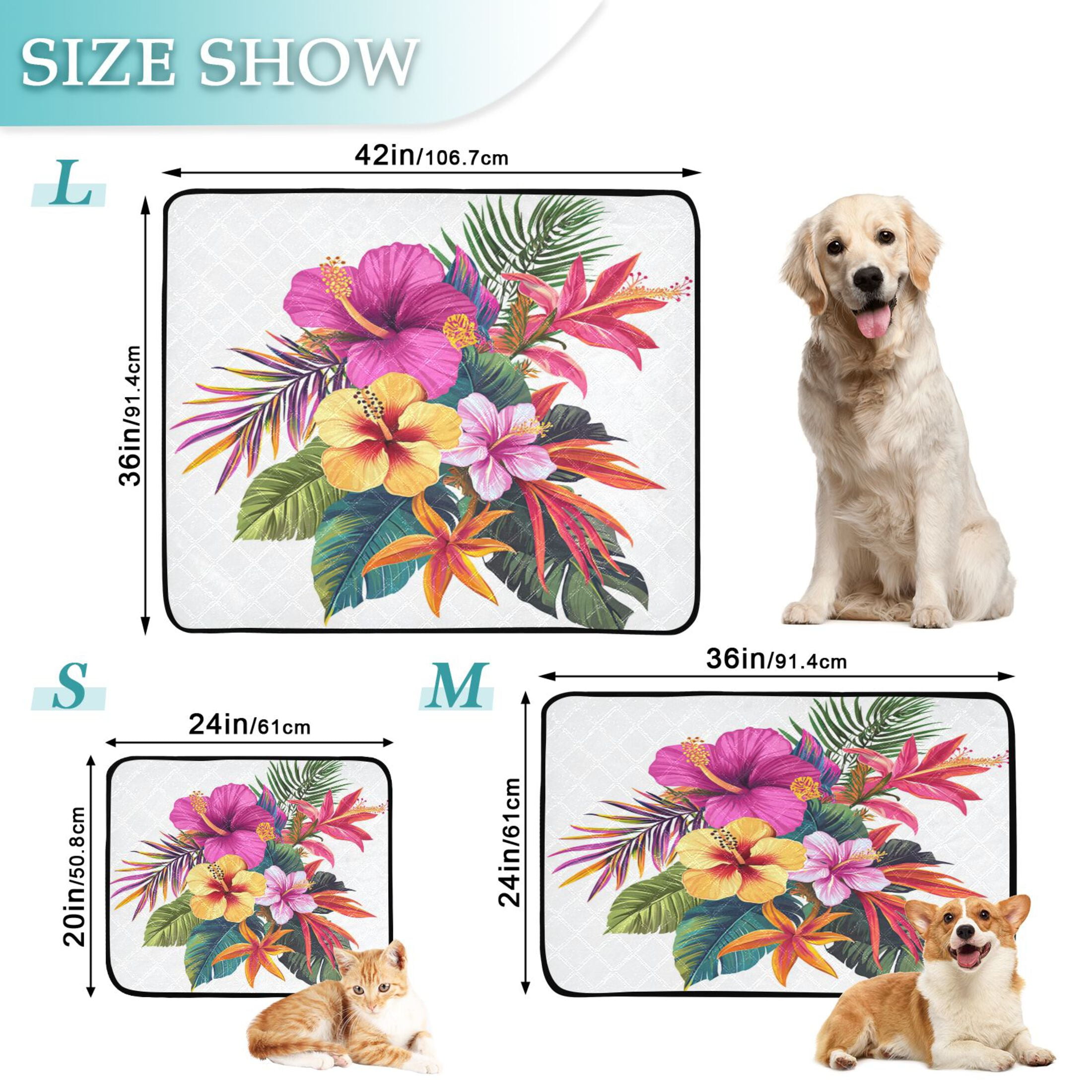 Washable Pet Pee Pads with Super Absorbent Reusable Training Pads for Dogs & Cats Tropical Flowers