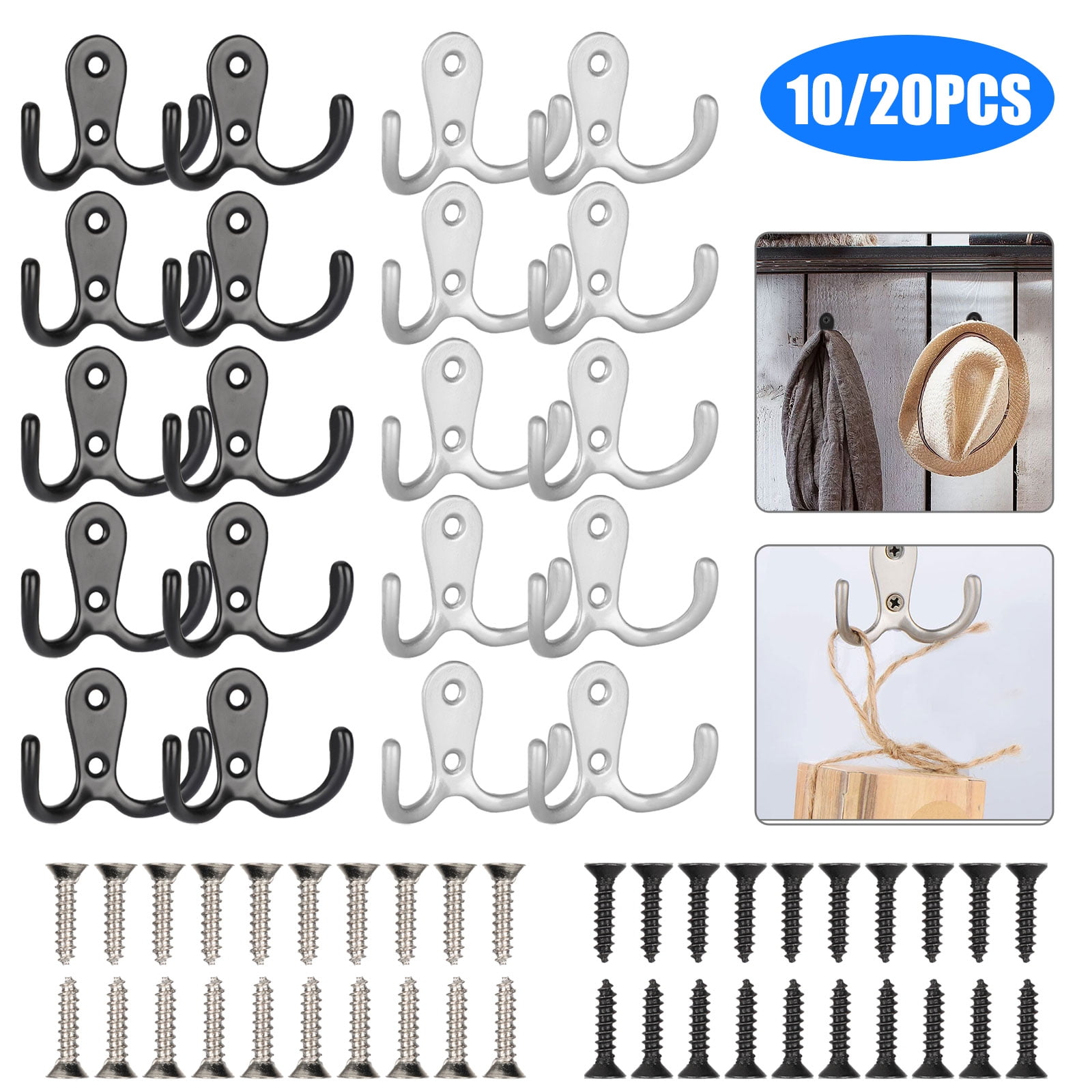 10/20pcs Double Coat Hooks & 20/40 Pieces Screws, Retro ...