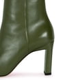 thumbnail image 2 of YDN Women Classic Closed Square Toe Ankle High Booties Chunky Mid High Heel Side Zipper Short Boots Office Shoes Size 5.5 Olive, 2 of 4