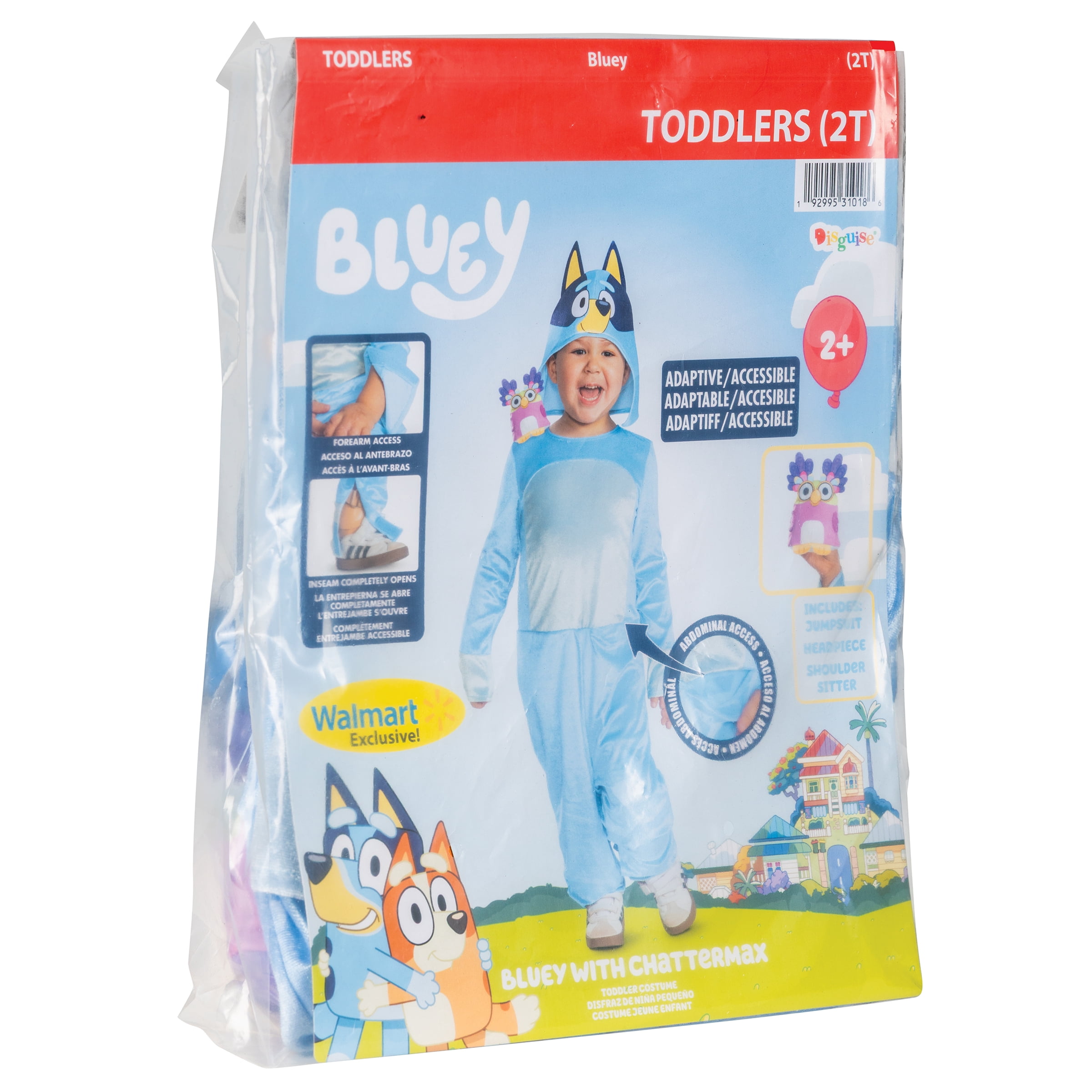 Bluey 'Bluey' Halloween Adaptive Costume for Children, Toddlers Size 2T, by Disguise