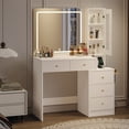 thumbnail image 3 of Zvivofla Vanity Desk with Mirror and Lights, Makeup Vanity Fluted Vanity Set with 5 Drawers, Side Cabinet & Charging Station Modern Dressing Table with 28.9"W Mirror for Bedroom, 3 of 10
