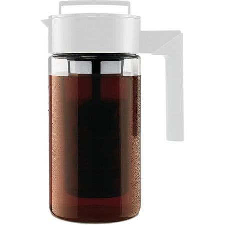 Takeya Patented Deluxe Cold Brew Coffee Maker with White Lid Airtight Pitcher, 1 Quart, White