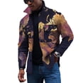 thumbnail image 4 of IROINNID Men's Long Sleeve Stand Collar Mid-Length Jacket Print Leisure Turndown Button Pocket Outwear Jacket, 4 of 5