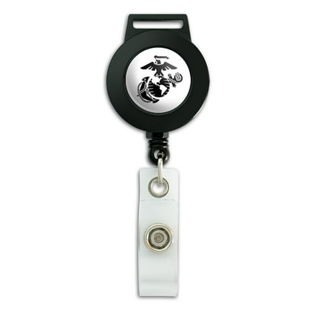 Id Anchor - Marine Corps USMC Black on White Eagle Globe Anchor Officially Licensed Lanyard Retractable Reel Badge ID Card Holder