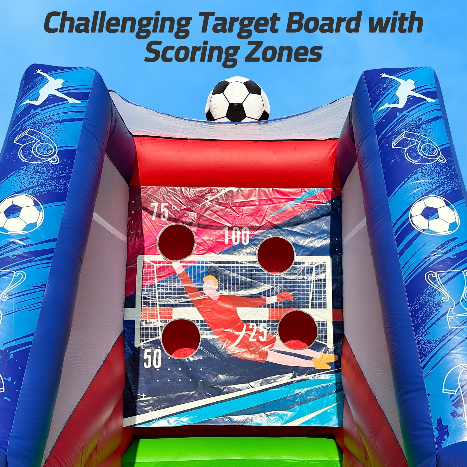 Inflatable Soccer Dartboard, Commercial Grade PVC Soccer Game with 2 Balls & Air Blower, 4-Target Scoring Inflatable Carnival Game for Outdoor Fun, Home & Rental Use