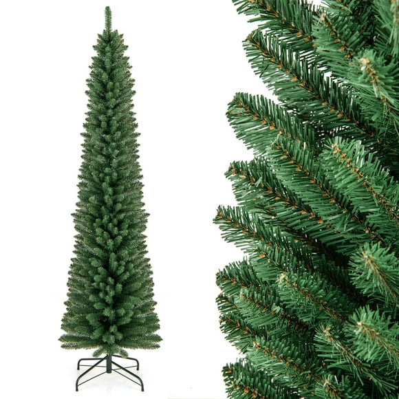 Topbuy 7 FT Artificial Christmas Tree Pencil Xmas Tree with Memory Wire Branch Tips & Upgraded Metal Stand