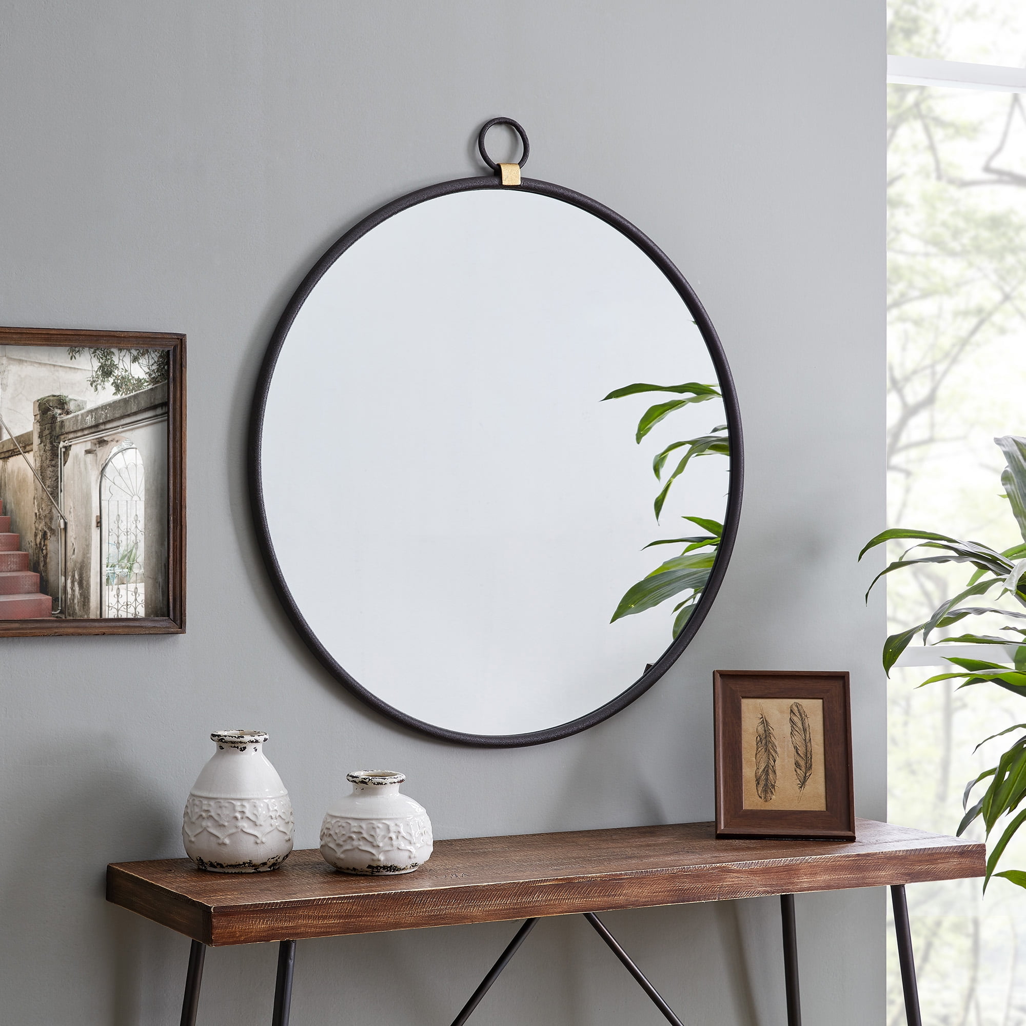 FirsTime & Co.® Marshall Black Round Mirror, American Crafted, Satin