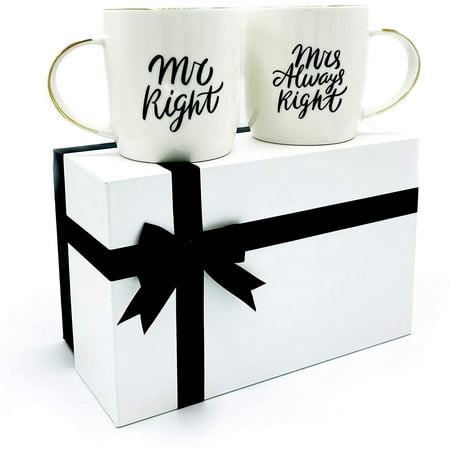 Triple Gifffted Mr Right and Mrs Always Right Coffee Mugs Gifts for Couple, Engagement Anniversary Day Wedding, Women, Couples, Bride Groom, Parents, Christmas, Newlywed, Gift His Hers Cups Set