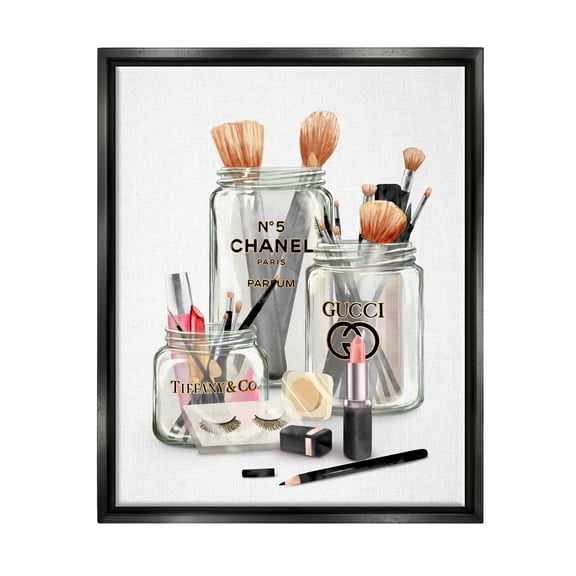Stupell Industries Fashion Brand Makeup In Mason Jars Glam Design Jet Black Framed Floating Canvas Wall Art, 24x30, by Ziwei Li