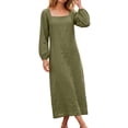 thumbnail image 2 of Women's Square Neck Long Sleeve Maxi Dress, Elastic Cuff Loose Fit Flowy Dress for Vacation Daily Wear Fall Wedding Guest, Women's Plus XL, 2 of 9