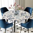 thumbnail image 5 of Elastic Fitted Round Tablecloth, Blue Botanical Waterproof Stretch Table Cover for 45"-54" Tables, Rustic Country Spring Floral Summer Leaf Washable Outdoor Tablecloths for Patio, Picnic, Camping, 5 of 9