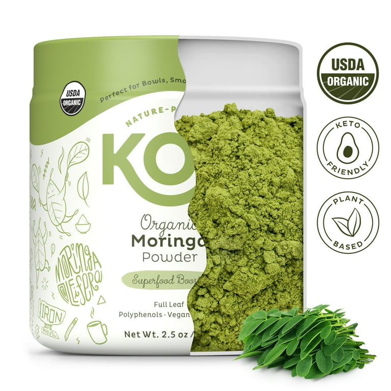 KOS Organic Moringa Powder Vegan Superfood Booster Gluten Free Non GMO 2.5 oz 20 Servings