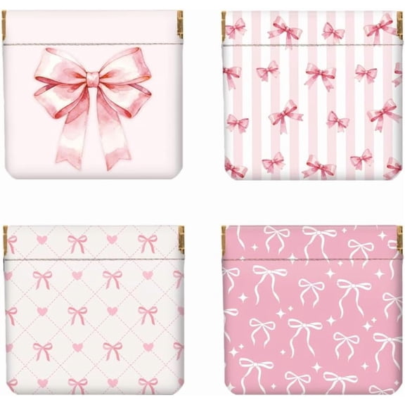4Pcs Small Leather Squeeze Coin Purse for Women-Cute Pink Pattern Waterproof & Durable Change Pouch Mini Money WalletBest Gift