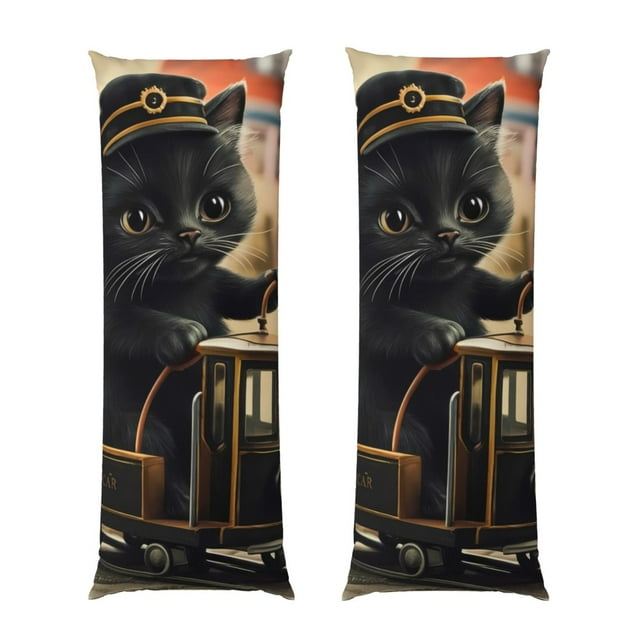Fotbe Adorable Kitten On Mini Train Funda para Almohada Corporal con Diseño, Funda de Microfibra Ultrasuave de 20x54 Pulgadas, Ropa de Cama Elegante