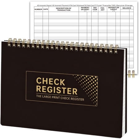 Check Registers for Personal Checkbook, Double Spiral Check Register Book, Budget Planner 5.7" x 8.4"- Golden Black