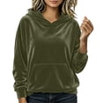 thumbnail image 4 of Fesfesfes Women's Casual Velour Hooded Pullover Sweatshirt Long Sleeve Drawstring Hoodie Top with Kangaroo Pocket Solid Color Loose Fit for Fall Winter Daily Wear, 4 of 8