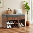 thumbnail image 3 of Ivinta Shoe Storage Bench with 4“ Cushion, 2-Tier Entryway Organizer with Hidden Compartment, 37", Rustic Brown, 3 of 10