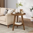 thumbnail image 4 of Tribesigns 23.62 in. Brown Round Wood End Table Side Table Nightstand with 2 Storage Shelves & 3 Sturdy Legs, 4 of 13