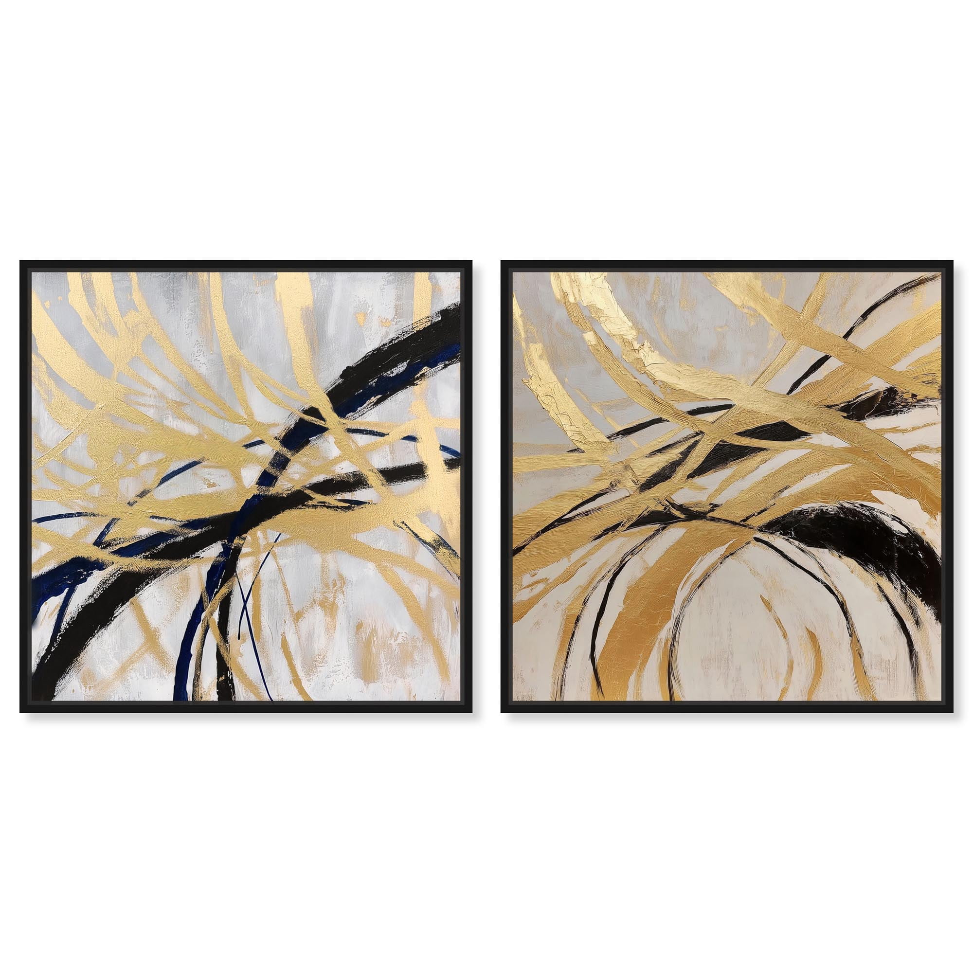 Glamorous Gold Glam Set Canvas Boho Wall Decor by Art Remedy, Black Frame, 12 x 12