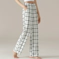 thumbnail image 5 of Wyobmus Women's Plaid Pajama Pants With Pockets Cotton Comfy Elastic Waist Sleep Pants Loose Straight Wide Leg Yoga Pants for Comfortable Nights B-White, 5 of 5