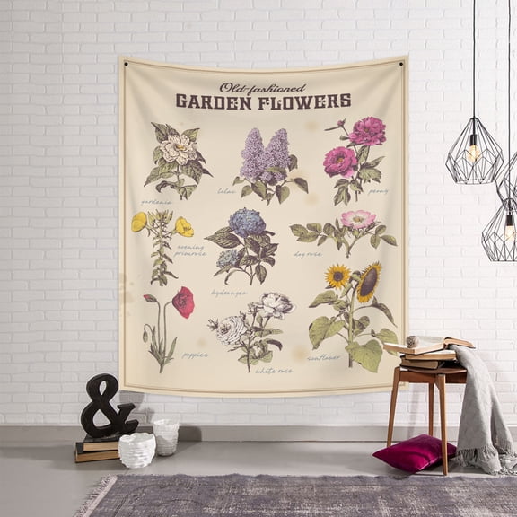 Vintage Floral Tapestry,Garden Flowers Tapestries,Botanical Aesthetic Tapestry Wall Hanging for Bedroom Living Room Dorm,50Wx60H