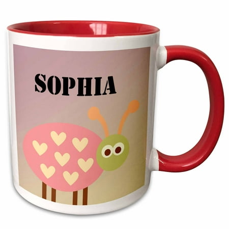 

3dRose Sophia ladybug name personalized cute kids art - Two Tone Red Mug 11-ounce