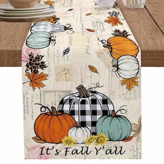 nqOlkjepod Thanksgiving Table Runner 36 Inches Long Farmhouse Dress Scarves, Farmhouse Pumpkin Maple Leaf Checkered Dining Tablerunner for Coffee Table/Kitchen Island/Party Décor, Small 13" x 36"