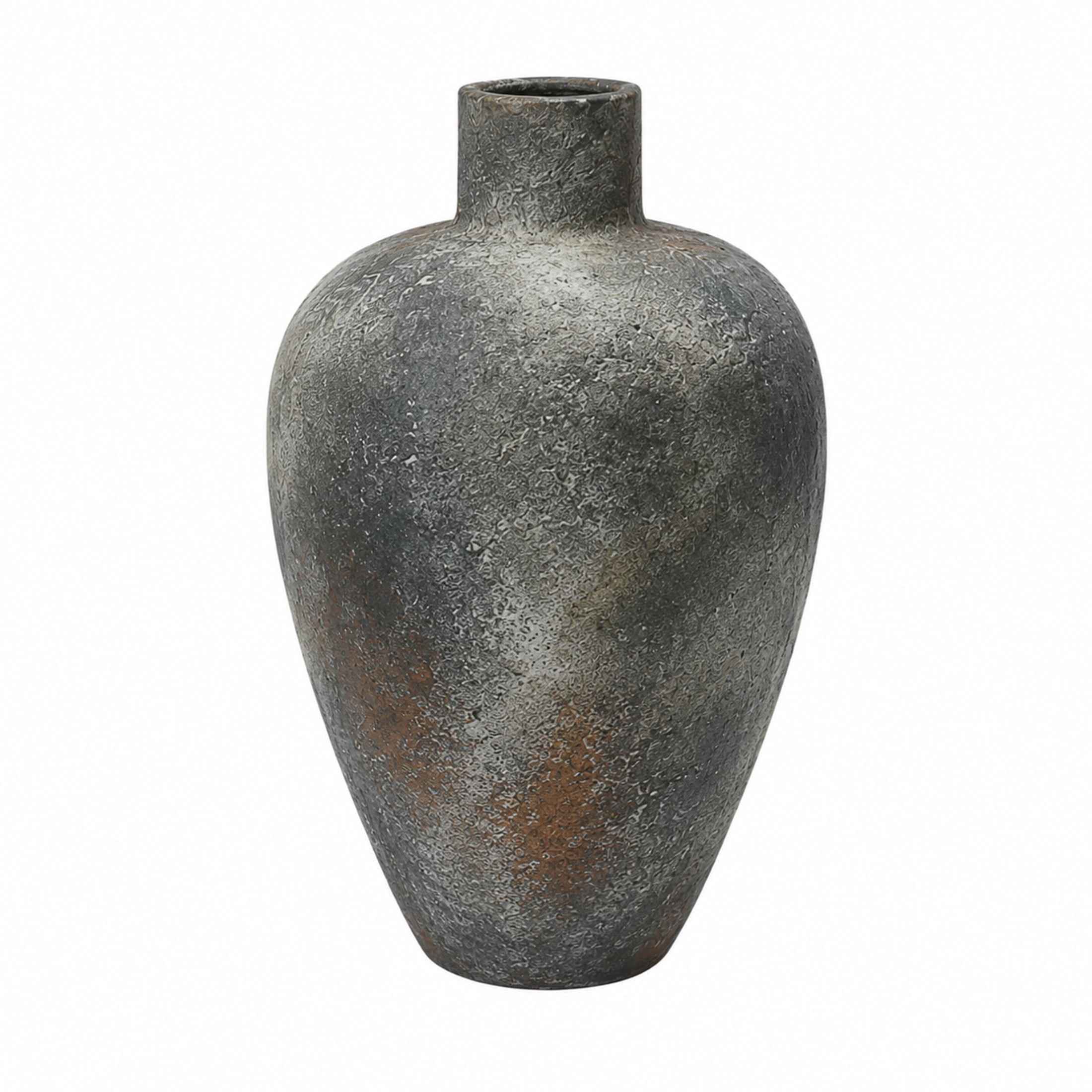 DecMode 13" Wide Textured Dark Gray Ceramic Vase with Brown Accents