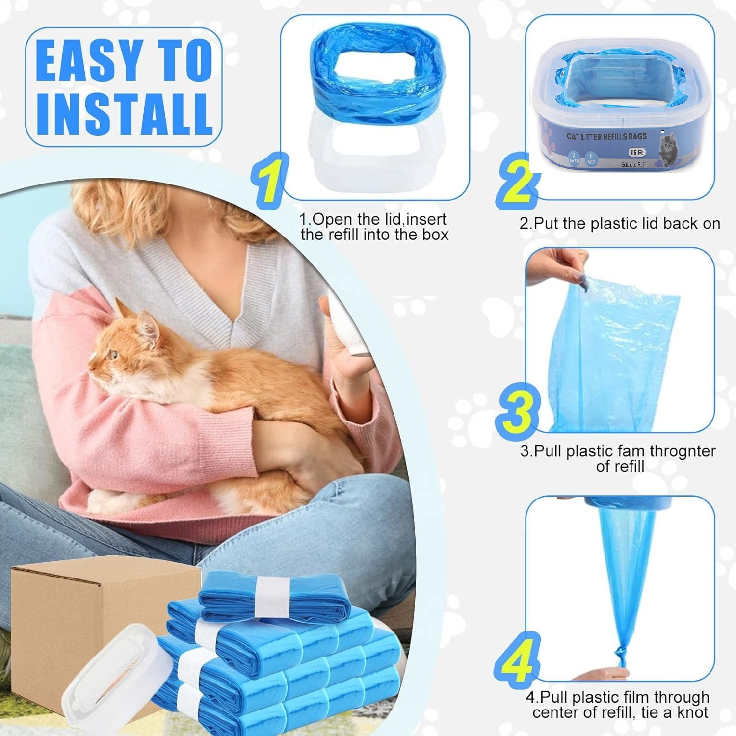 12 Pack Cat Litter Refills Bags,Litter Refills Compatible with genie bag refills Cartridge,Cat Litter Refills Scented Bag Compatible with Your Standard and Plus Genie Litter Refill Cartridge,Bule