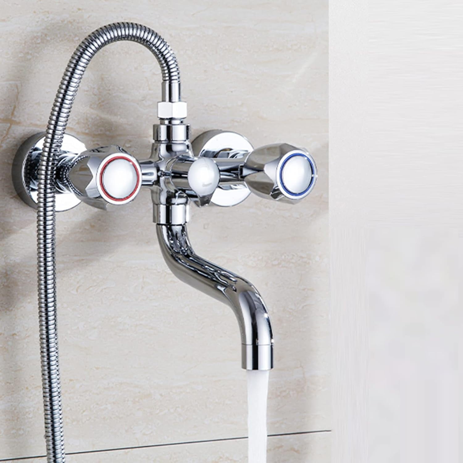 Bath Mixer Tap with Shower Attachment Bathtub Faucet Wall Mounted Chrome-Plated Faucet Brass Hot and Cold Water Shower Faucet-E