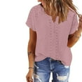 thumbnail image 2 of Inleife Ladies Casual Tops Solid Short Sleeve Round Neck Pullover Lace Blouse, 2 of 6