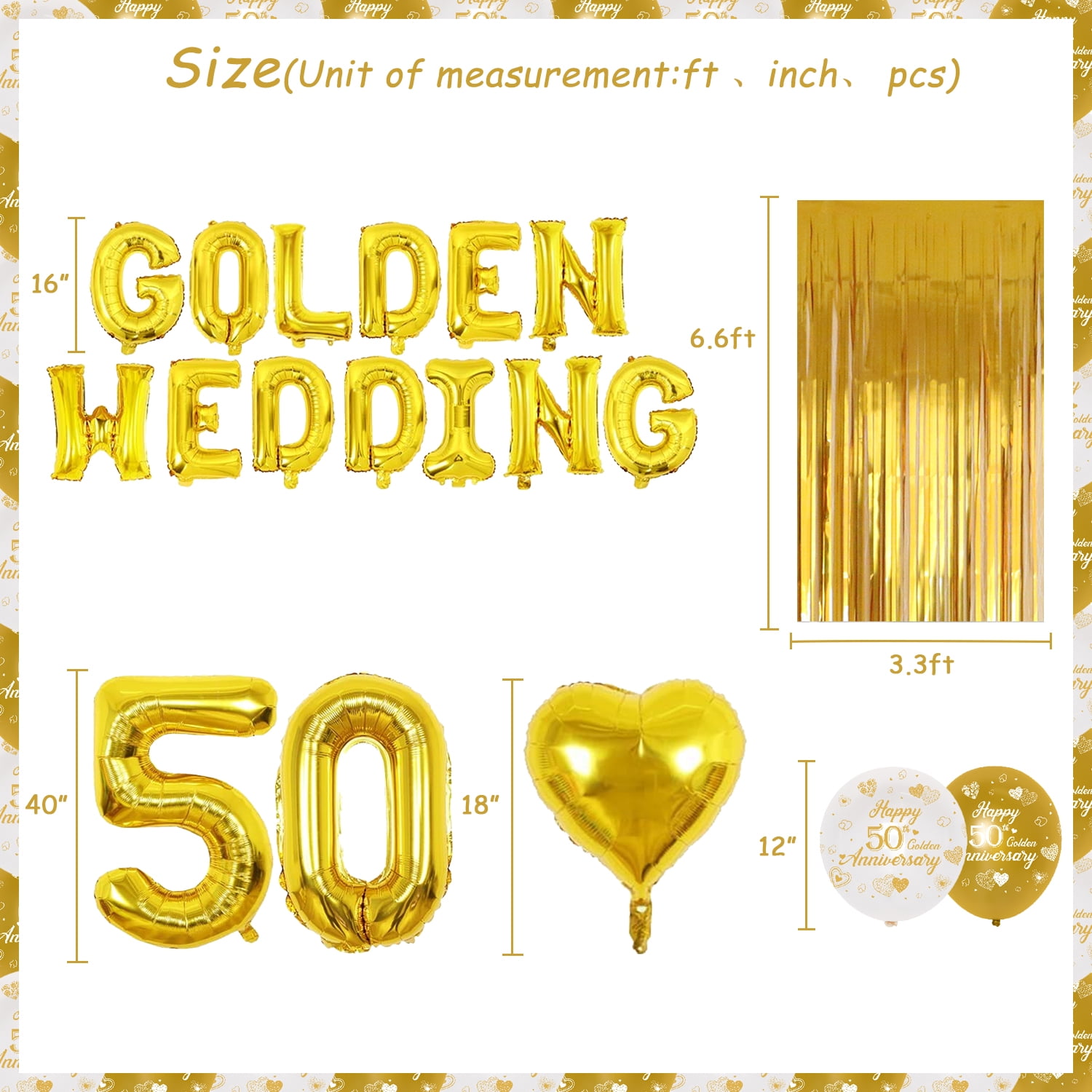 50th Anniversary Party Decoration Supplies, Golden Wedding Decorations, Golden Wedding Foil Balloons Banner Number 50 Set, for 50th Wedding Anniversary Party Decor