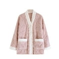 thumbnail image 2 of Women's Winter Fuzzy Fleece Pajama Jacket Casual Thicken Warm Flannel Button down Sleepwear Loungewear with Pocket New Nightshirts for Women Plus Size Pinky M, 2 of 9