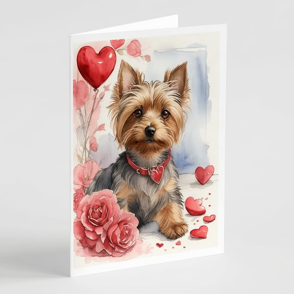 Silky Terrier Valentine Roses Greeting Cards Pack of 8 7 in x 5 in