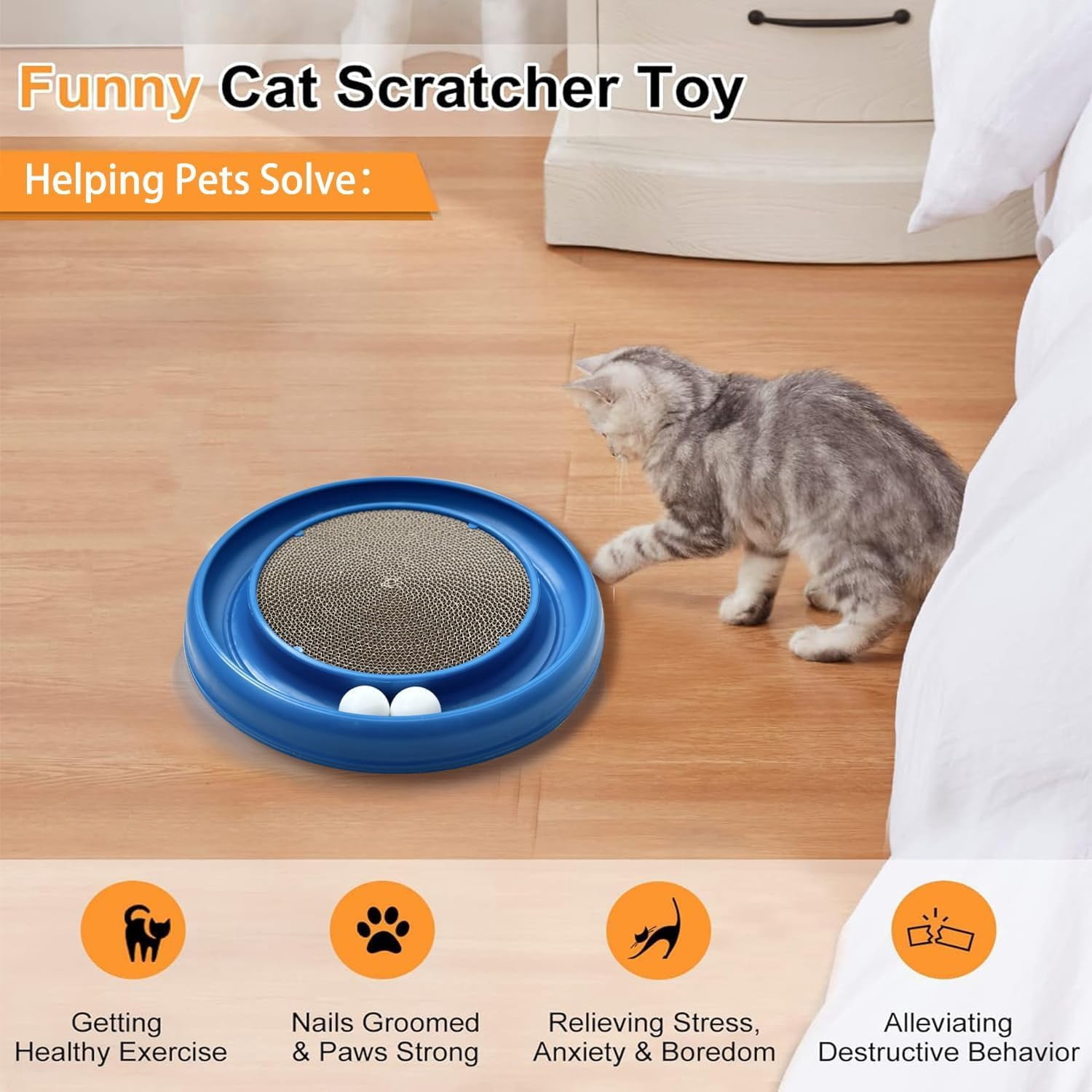 Cat Scratching Board for Indoor Cats, Round Scratch Pad Refill 3 Pack, Durable Recycled Cardboard Cat Scratcher for Kittens, Reversible Design Saves Furniture, Stress Relief Toy, Brown