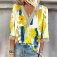 thumbnail image 2 of Womens Blouses Long Sleeve Fashion Women's Summer V-Neck 3/4 Sleeve Lace Print Casual T-Shirt Blouse, 2 of 5