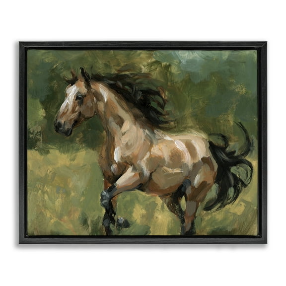 Stupell Industries Brown Mare Painting Animals Painting Black Floater Framed Canvas Art Print Wall Art, 21 x 17