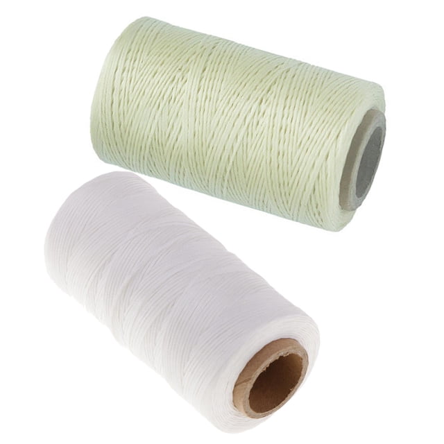veasfak 2 Rolls 150D Leather Flat Waxed Thread DIY Hand Stitching Polyester Cord Crafts White Beige