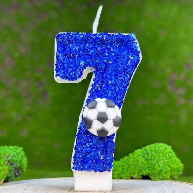 Soccer Birthday Candle 9th Soccer Cake Topper Decor Nine Year Candles Blue Glitter Number 9 For Cupcake Topper Decorations Birthday Party Kids Adults