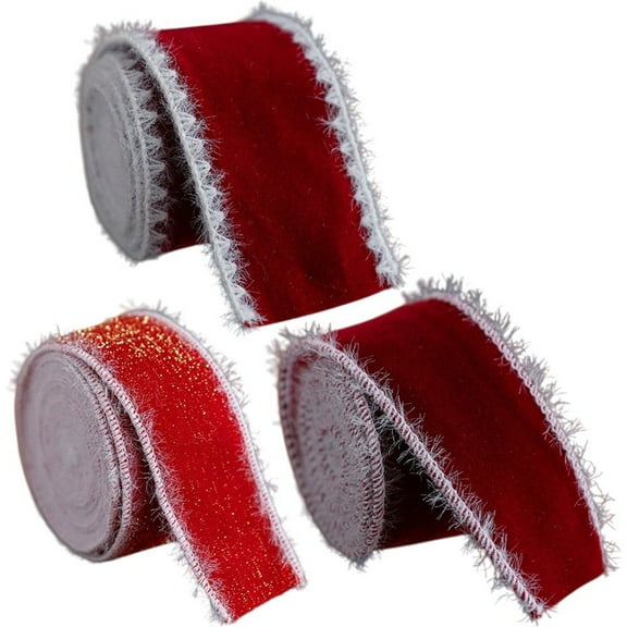 Christmas Wired Ribbon with White Snow Drift Edge, Red Christmas Ribbon Rolls for Gift Wrapping, Wreaths,Xmas Party,Craft, Big Bow,Tree Decoration