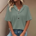 thumbnail image 7 of Ltctricy Women's Knit Tops Short Sleeve Half Button Drawstring Lightweight Hooded Shirts Loose Casual Blouses, 7 of 7
