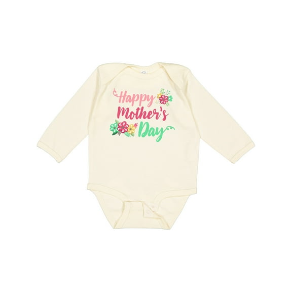 Inktastic Happy Mothers Day with Flowers Boys or Girls Long Sleeve Baby Bodysuit