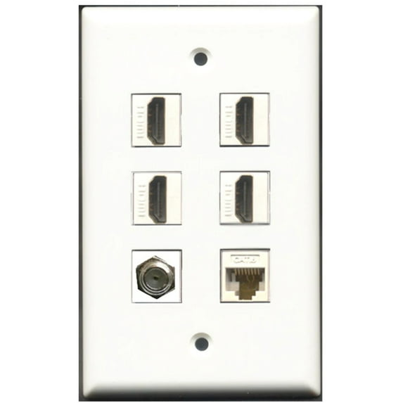 Ultra Spec Cables 4 Port HDMI 1 Coax Cable TV- F-Type 1 Cat6 Ethernet Wall Plate