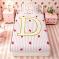 thumbnail image 4 of Meiyoeat Cute Gold Letter D Twin Sheets 3pcs, Strawberry Stripe Print Bedding, Pink Red, 4 of 6