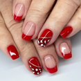 thumbnail image 1 of Uñas postizas adhesivas OFDNE con punta francesa roja y estampado de leopardo, 24 piezas, 1 of 9