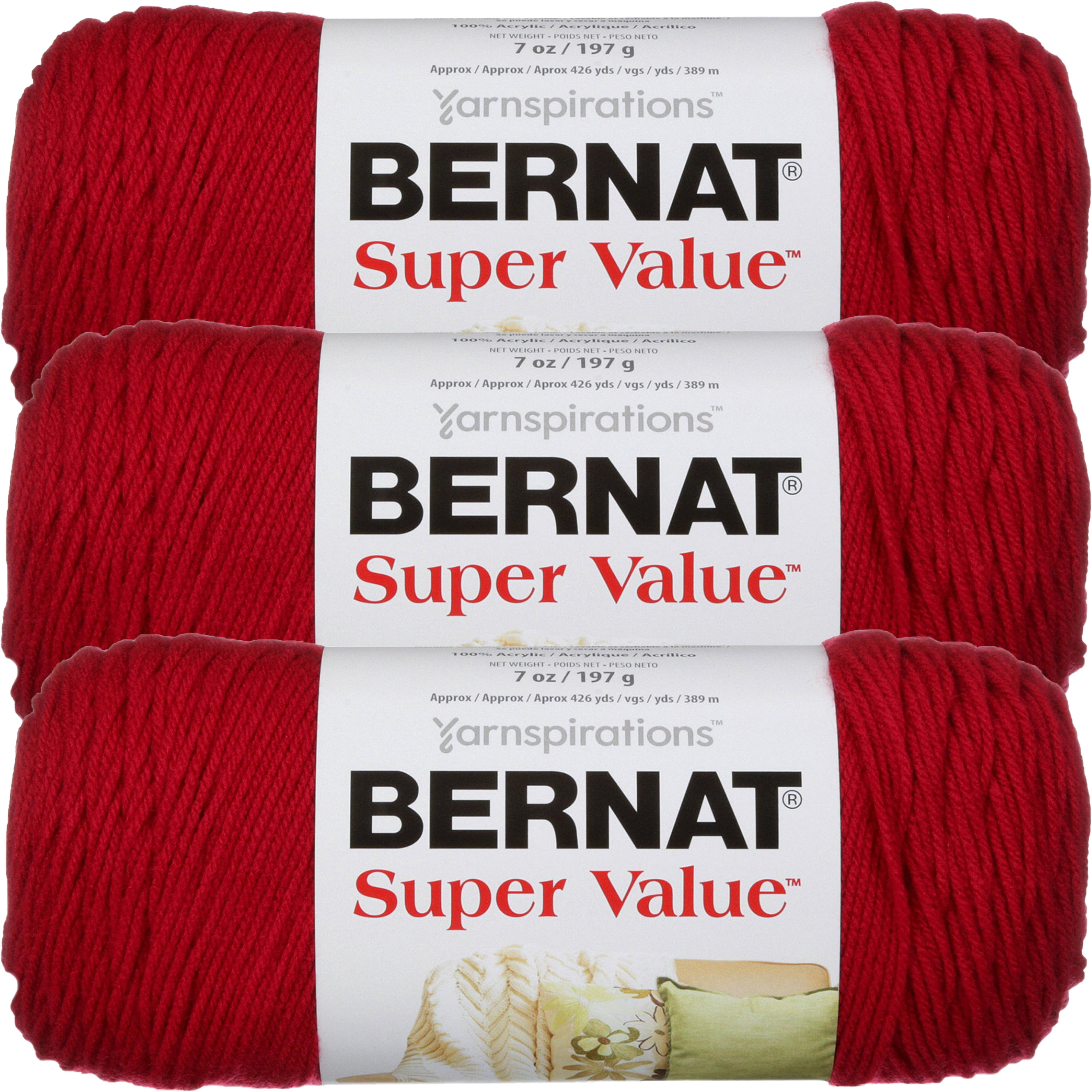 Bernat Super Value Solid Yarn-Cherry Red, Multipack Of 3